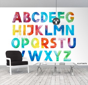 Picture of Colorful watercolor aquarelle font type handwritten hand draw abc alphabet letters